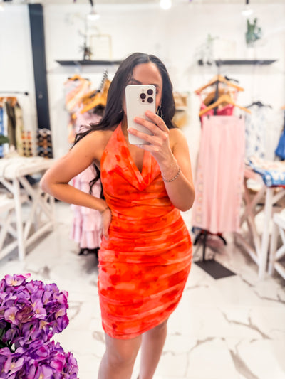 Trophy Room Mini Ruching Dress (Orange)