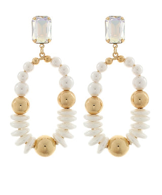 Amanda Beaded Earrings (White/Gold)