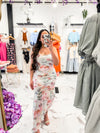 Bella V Boutique Sheer Asymmetrical Floral Print  Dress