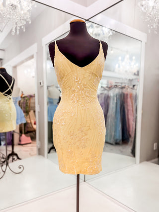 Dance Floor Darling Sequined Mini Dress (Yellow)