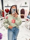 Estella Embroidery Flower Sweater (Sage)