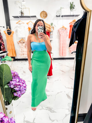 Coastal Babe Bandeau Dress (Green/Blue)