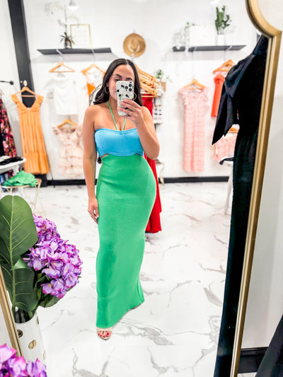 Coastal Babe Bandeau Dress (Green/Blue)