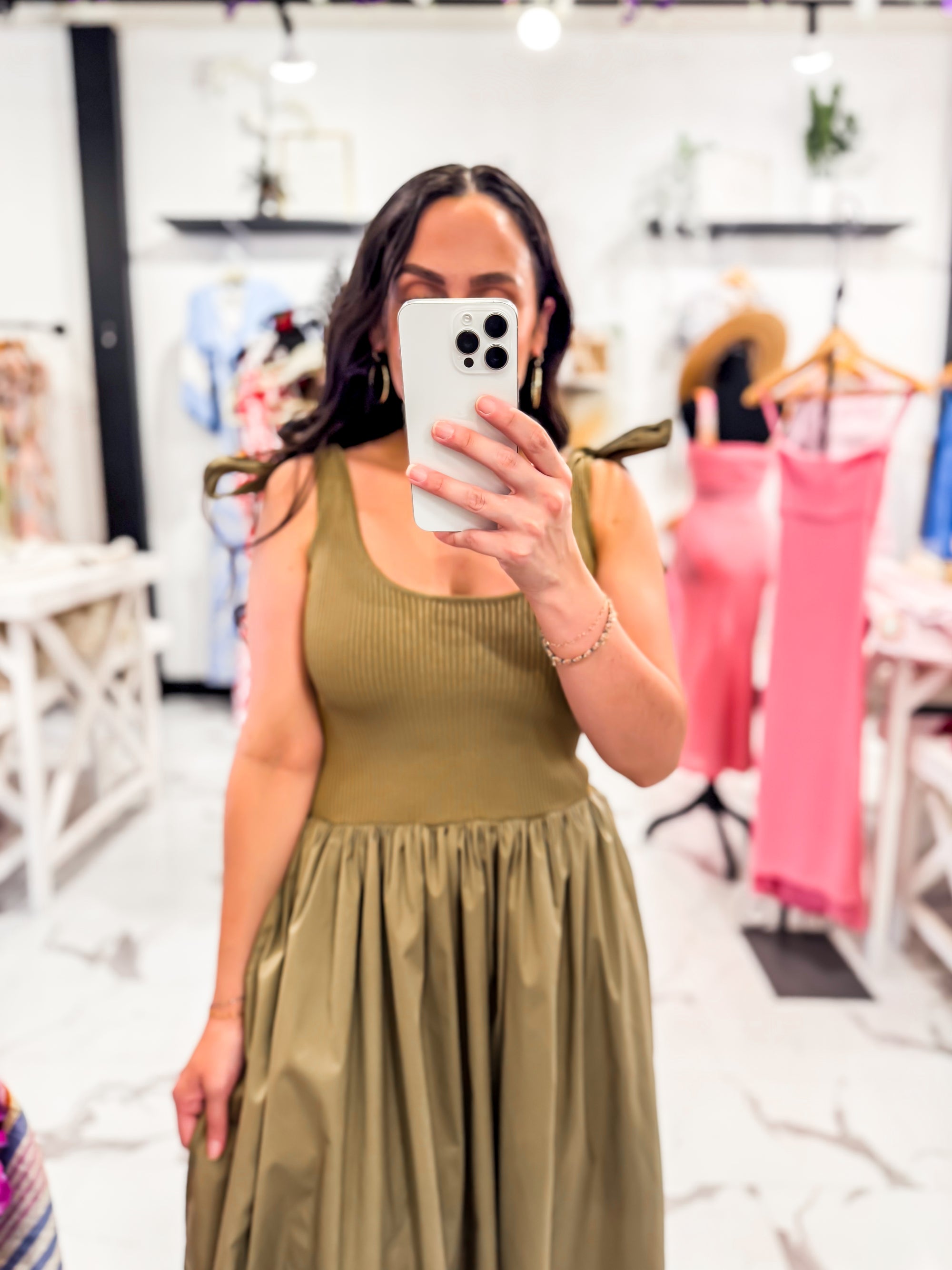 Roma Verde Ribbed Midi Dress Khaki