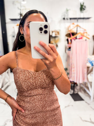 Mauve Leopard Ruching Open Back Midi Dress