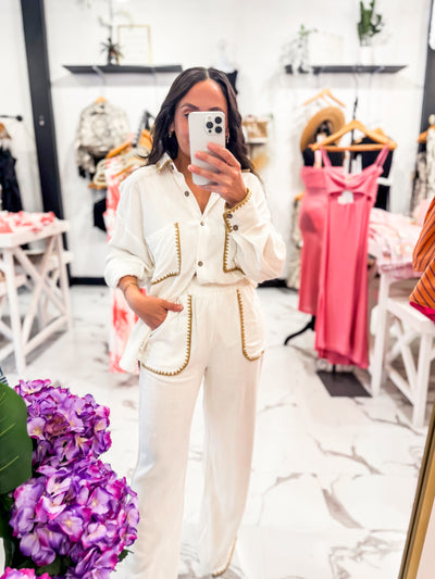 Tan Lines & Good Vibes Wide Leg Pants (White)