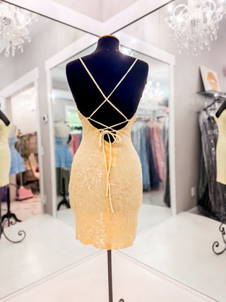Dance Floor Darling Sequined Mini Dress (Yellow)