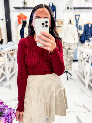 Merlot Ruffle Long Sleeve Top Burgundy