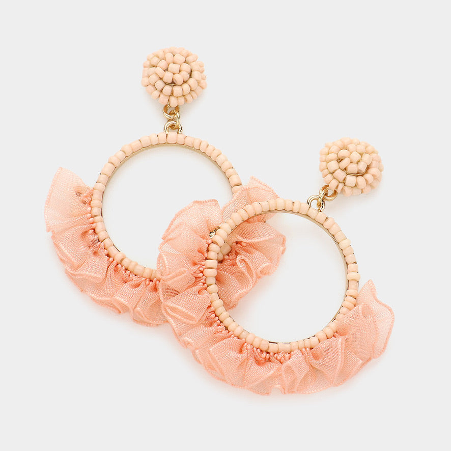 Chloe Beaded Lace Earrings (Peach)