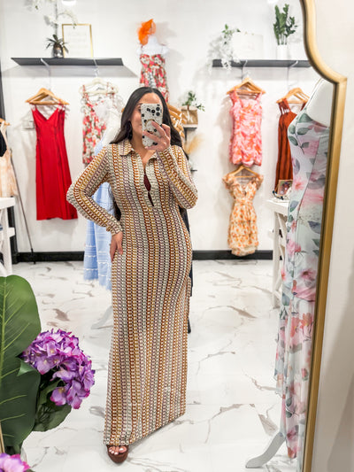 So 70's Vibes Collard Maxi Dress (Multi)