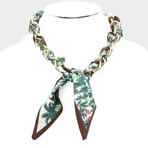 Linked In Luxe Scarf Necklace (Green)