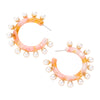 Genevive Pearl Embellished Hoop Earrings (Pink)