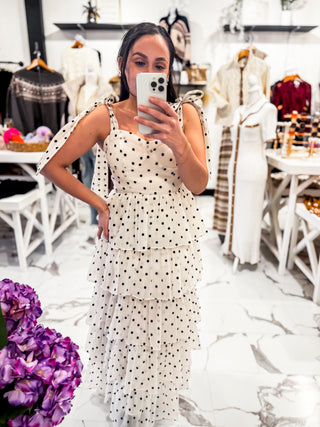 Promise Me Polka Dot Midi Dress (Off White)