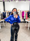 Bella V Boutique Satin Royal Blue Button Down Blouse