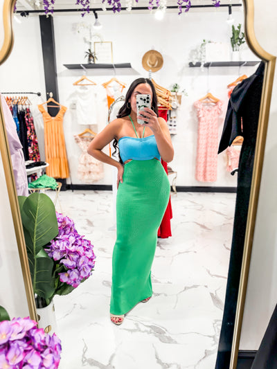 Coastal Babe Bandeau Dress (Green/Blue)