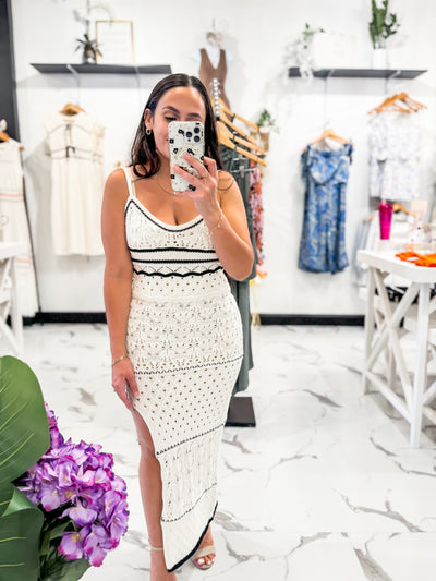 A Good Time Crochet Slit Dress (Ivory)