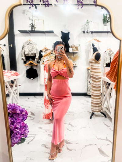 Flamingo Hour Twist Ankle Coverup Dress (Pink)