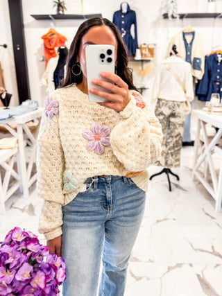 Estella Embroidery Flower Sweater Ivory
