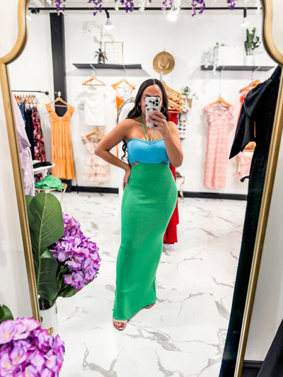 Coastal Babe Bandeau Dress (Green/Blue)