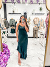 Guest Book Ruffle Slit Dress (Hunter Green)