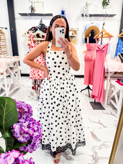 Tea & Dots Halter Midi Dress (Cream)