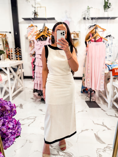 High Neckline Linen Dress in Natural