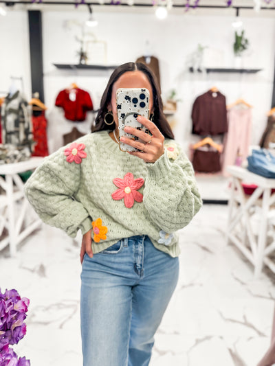 Estella Embroidery Flower Sweater (Sage)