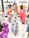 White Maxi Blue Seashell Print Maxi Dress