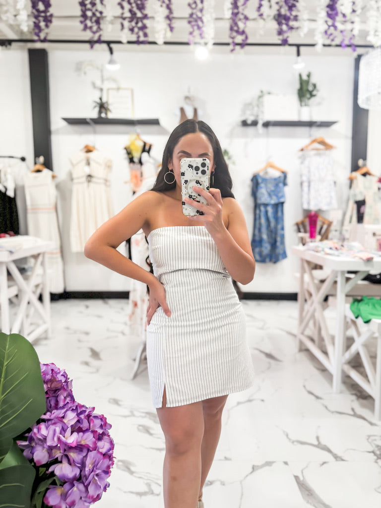 Sagamore Weekends Smocked Striped Dress (White/Blue)