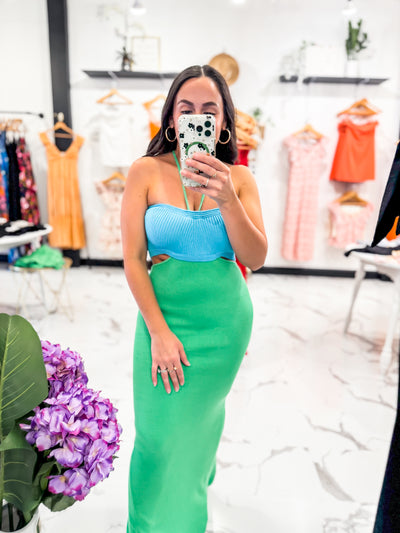 Coastal Babe Bandeau Dress (Green/Blue)