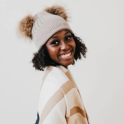 Double Trouble Angora Pom Beanie (Mocha)