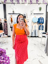 Bella V Boutique Floral Print Midi Skirt in Orange and Pink