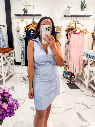 Pinstripe Collard Neckline Mini Dress