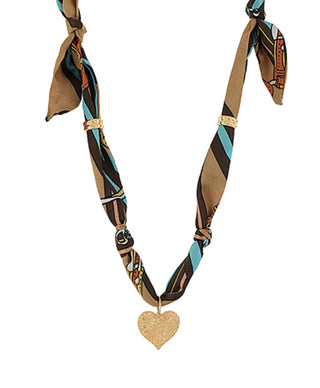 Julia Heart Scarf Charm Necklace (Brown)