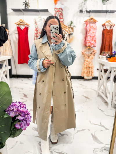 Like No Other Denim Trench Coat (Taupe)