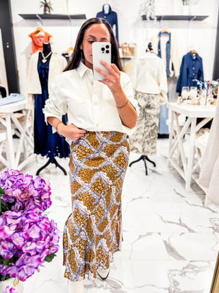 Wild At Heart Satin Midi Skirt (Brown)