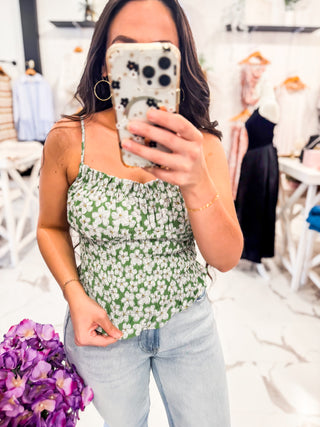 Florals? Groundbreaking Smocked Top in Green