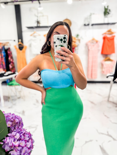 Coastal Babe Bandeau Dress (Green/Blue)