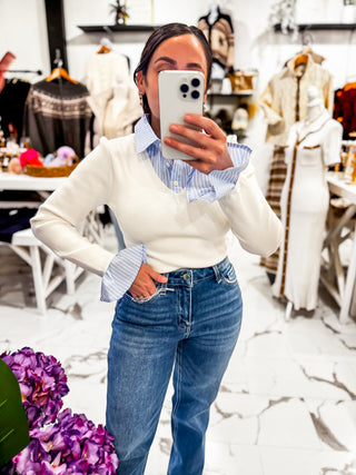 Always Polished Layered Top (Ivory/Sky Blue)