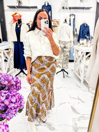 Wild At Heart Satin Midi Skirt (Brown)