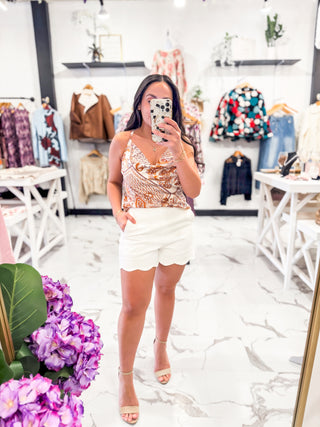 White Sands Scalloped Shorts in White