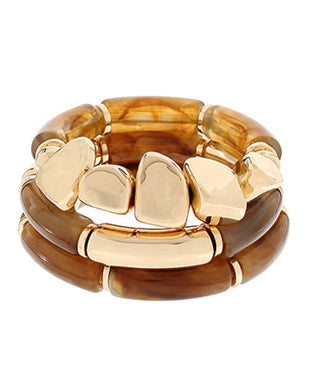 Remi Pebble Bracelet Stack (Brown/Gold)