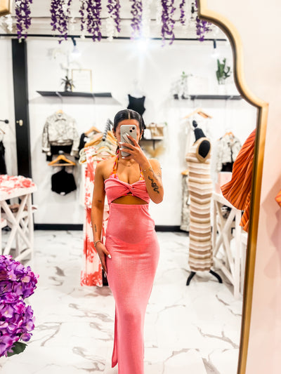 Flamingo Hour Twist Ankle Coverup Dress (Pink)