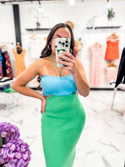Coastal Babe Bandeau Dress (Green/Blue)