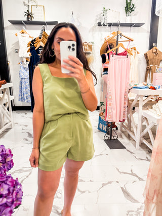 Lime Linen Short Set 