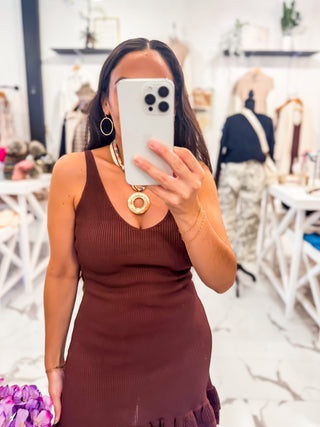 Burnt Sienna Knit Mini Dress (Brown)