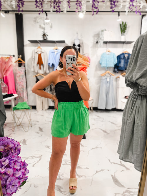 Bella V Boutique Headed To Mykonos Linen Shorts in Green
