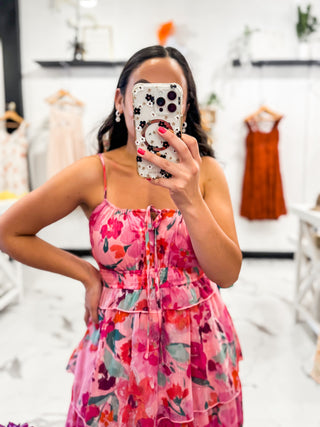 Bella V Boutique Hot Pink Floral Ruffle Dress