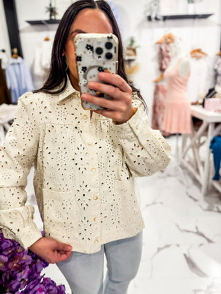 Cream Eyelet Women Spring Shacket 