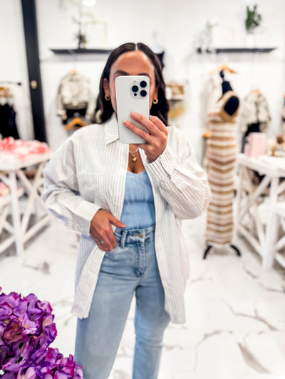 Sagamore Weekends Stripe Oversize Top (White/Blue)